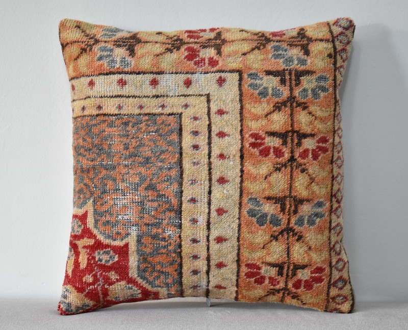 Turkish Pillow Cover Sofa Rug 16'' x 16'' Made of Antique Cushion Cover Carpet gallery