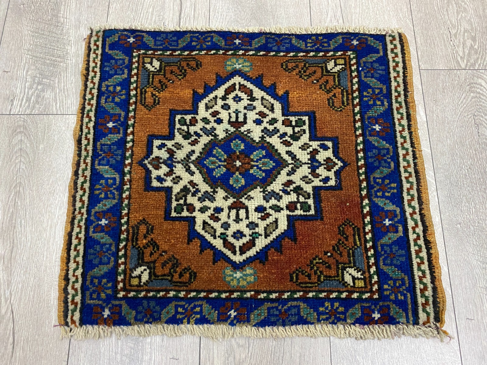 Square rug, Vintage mini rug, Turkish mini rug, Small rug, 1.6 x 1.9 ft gallery