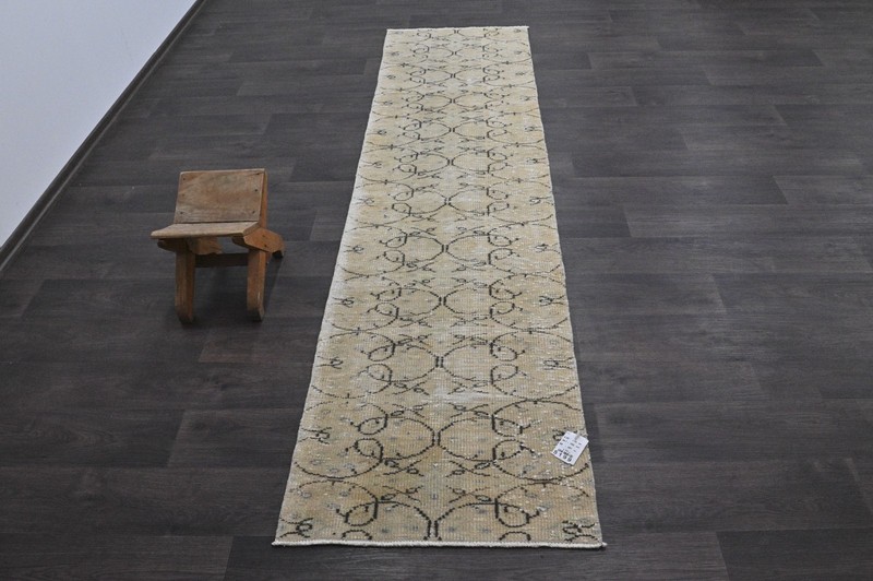 Vintage Turkish Runner Rug 2x8ft Wool Anatolian Handmade Hallway Oushak BEIGE gallery