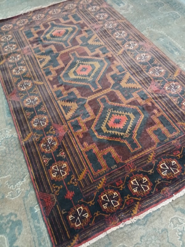 4x7 Tribal Vintage baluchi tribal brown rug, 100% Wool Handmade Turkmen Rug, gallery