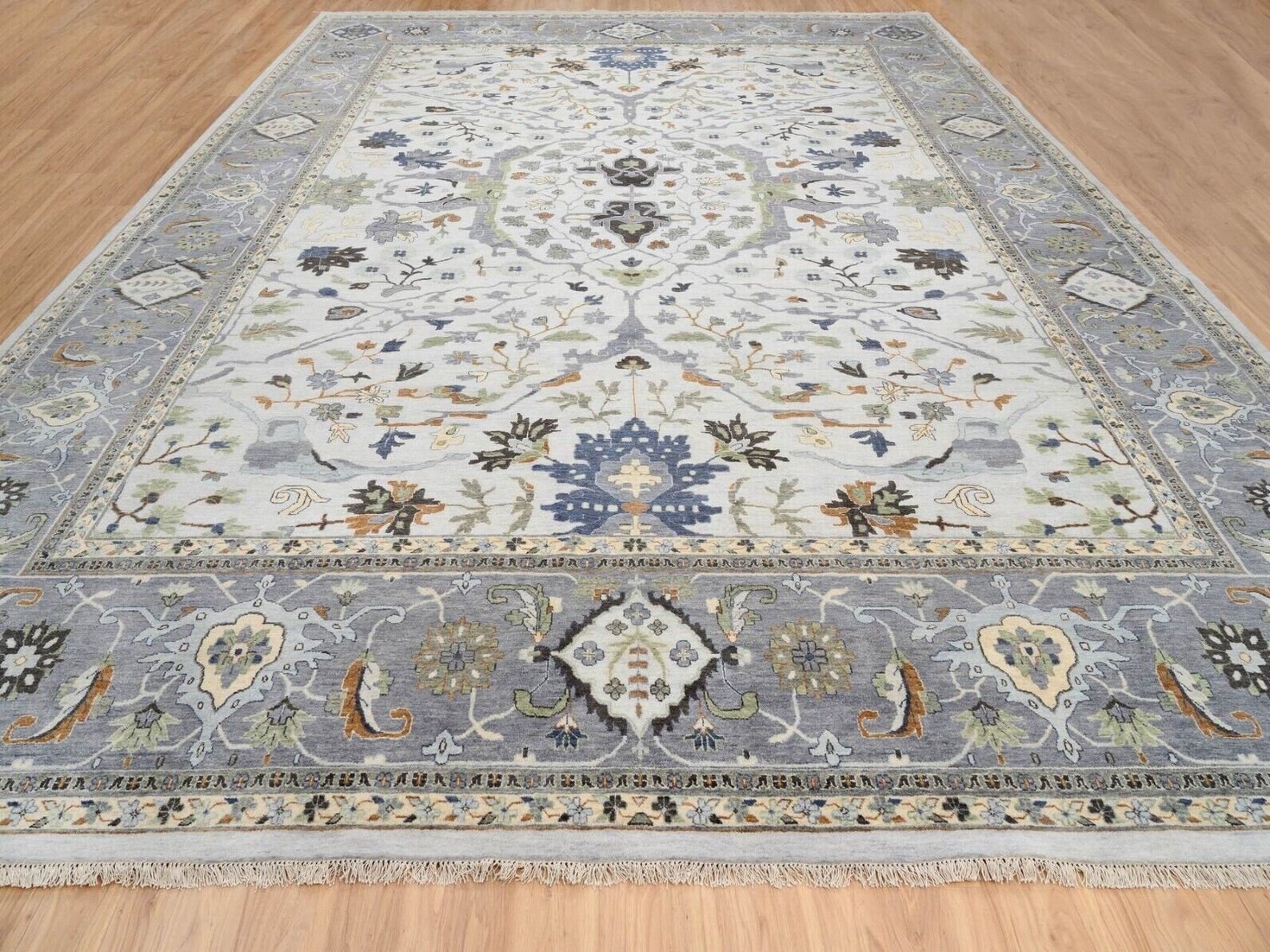 Light Gray, Denser Weave, Soft Wool,Floral Motifs Oushak Rug 14x18 ft gallery