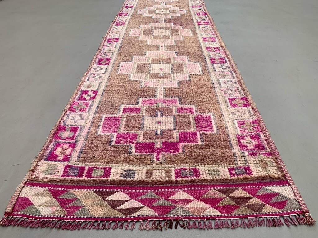 Vintage Turkish Tribal Runner 360x93 cm veg dye wool rug tribal, handmade gallery