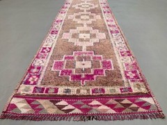 Vintage Turkish Tribal Runner 360×93 cm veg dye wool rug tribal, handmade