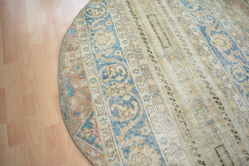 Beige Turkish Vintage Round Rug, 4.9x4.9ft, Antique Multicolor Handmade Rug, gallery