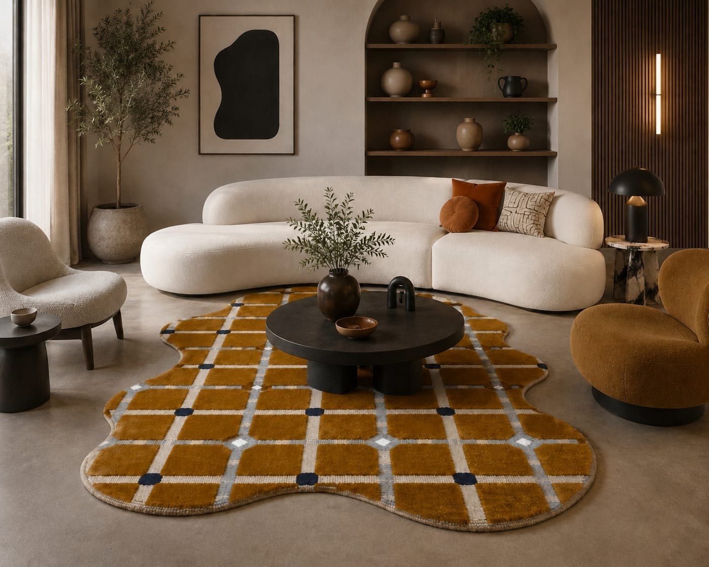 Hand Tufted Rug 5x8 8x10 9x12 Custom Rug Brown OchreFields Rug Area Rug 100%Wool gallery