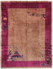 9×12 Antique Art Deco Rug Chinese Rug Beige Walter Nichols Rug Purple 277x348cm