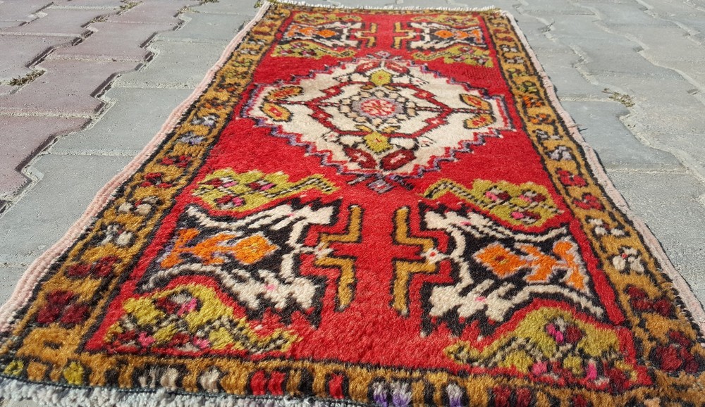Exclsuive 1'8×3'3" Antique Tribal Wool Pile Cushion Cover Rug Turkey