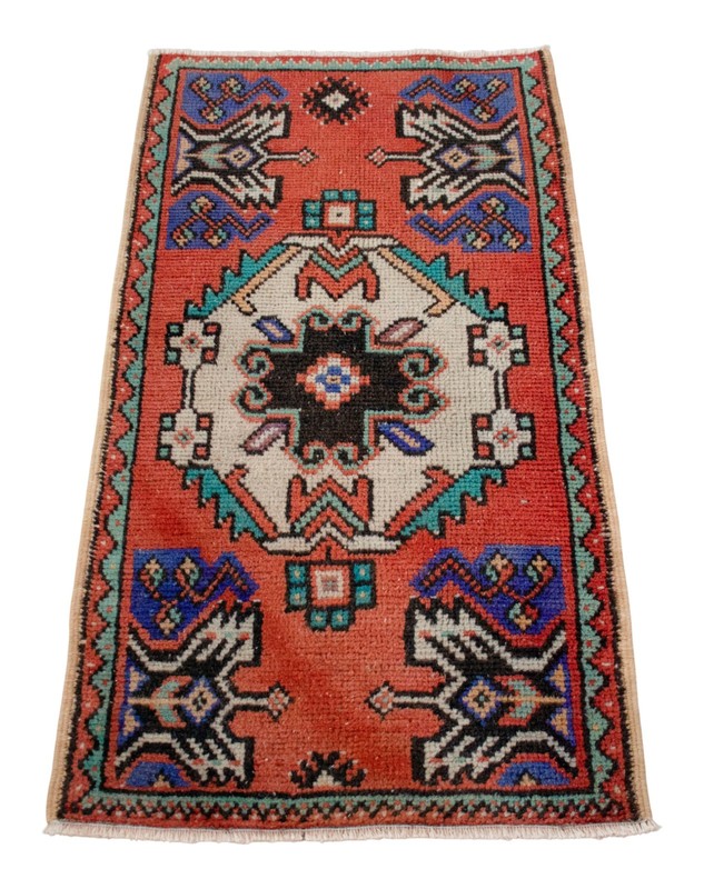 Vintage Oushak Rug Small Turkish Door Mat Hand-Knotted Wool Entryway Rug 19"x35" gallery