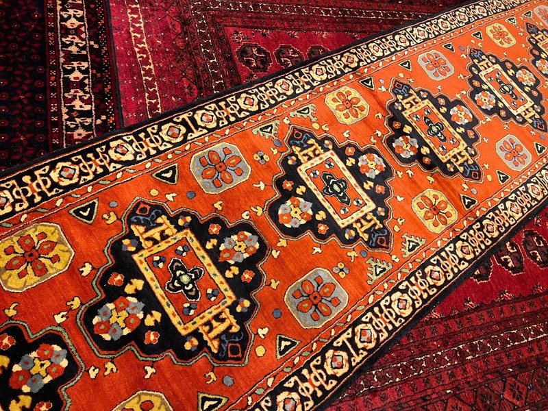 COLLECTORS' ITEM Antique Natural Vegetable Dye Caucasian Kazak Runner gallery