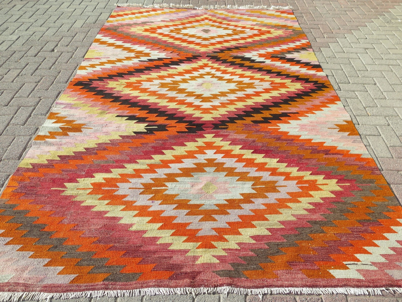 Area Rug, Wool Rugs, Vintage Turkish Kilim, Handmade Rug, Diamond Design77"x122" gallery