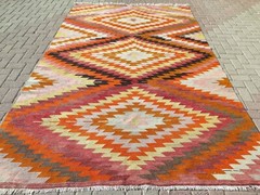 Area Rug, Wool Rugs, Vintage Turkish Kilim, Handmade Rug, Diamond Design77″x122″