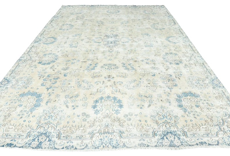 Muted Beige Floral Distressed Oriental Rug 7'5X11 ft Vintage Farmhouse Carpet gallery