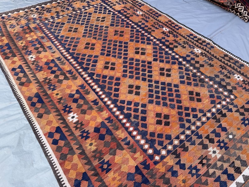 Terracotta Blue Faded Kilim Rug 6'4x9'9 Vintage Boho Tribal Flatweave Area Rug gallery