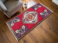 Handwoven Wool Kilim Rug, Small Vintage Turkish Oushak 1,6 x 3,1 ft