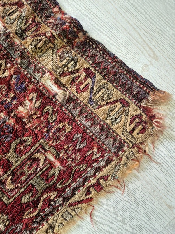 Antique Hand-Knotted Caucasian Wool Rug, Naturel Dyes Fragment Rug gallery