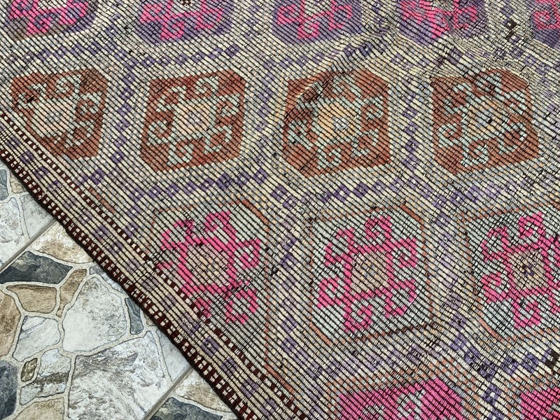 Large Turkish Mut Kilim Area Rug Handwoven Wool 6×8.8 ft Vintage Geometric 1970s gallery