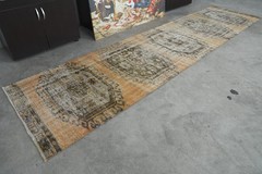 Faded Vintage Rug Runner 3×11 ft, Handwoven Turkish Oushak Runner Carpet, 527