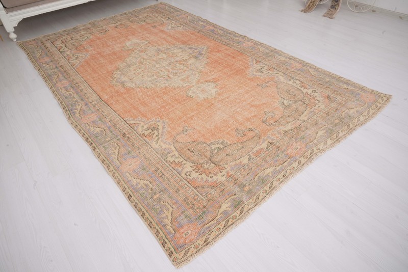 Turkish Vintage Rug 6x9 ft Area Rug Oversize Oushak Rug Handmade Natural Rug 471 gallery