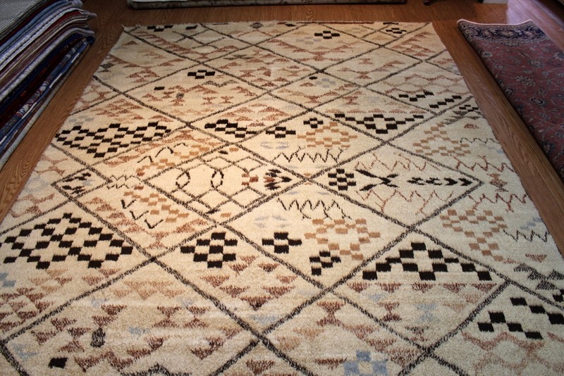 10X8 FT. HANDMADE Beige Background Knotted Rug NATURAL WOOL Navajo Design gallery