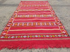 Vintage Traditional Handmade Moroccan Berber Wool Red Kilim 4.6×2.6ft
