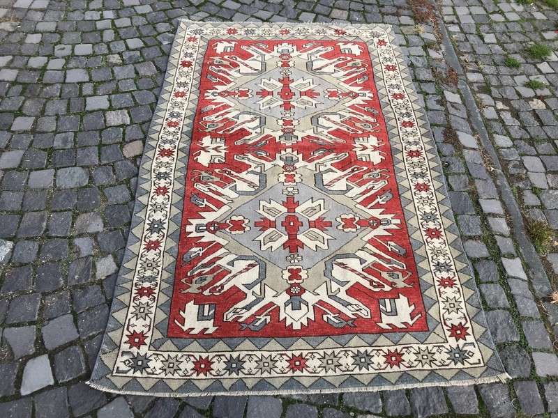 Bohemian Area Rug Handmade Wool Rug Turkish Vintage Traditional Rug 4,3 x 7,1 ft gallery