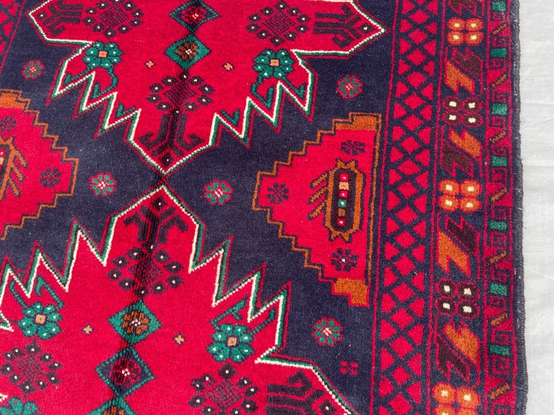 3'1x4'11 ft Vintage Afghan Baluchi Hand Knotted Wool Red Navy Star Medallion Rug gallery