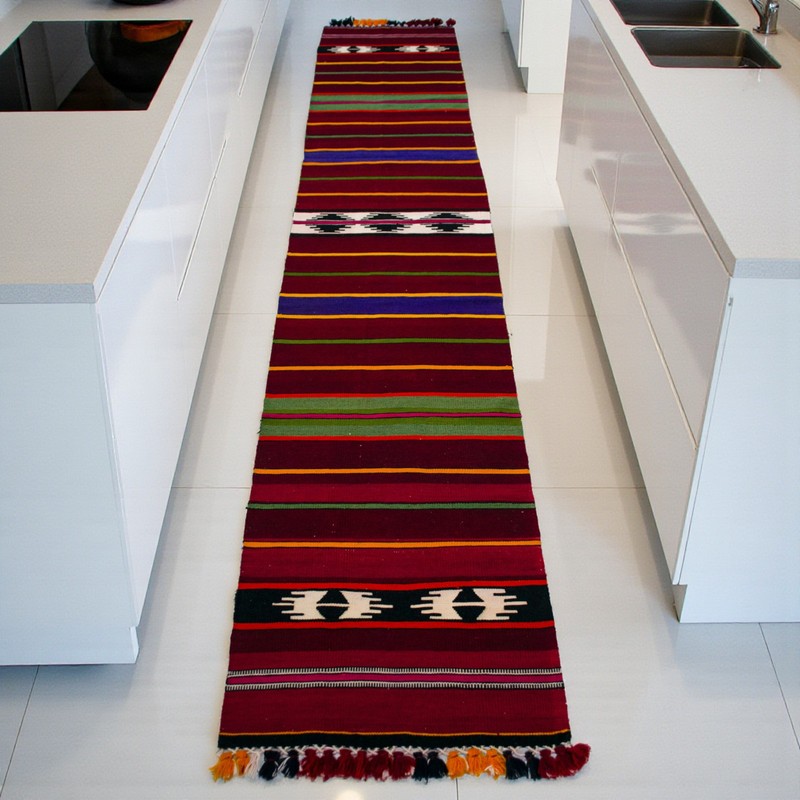 Hand MADE Turkish Rug Kilim Runner Short Narrow Hallway Rug 1.11 x 9.7 Ft gallery