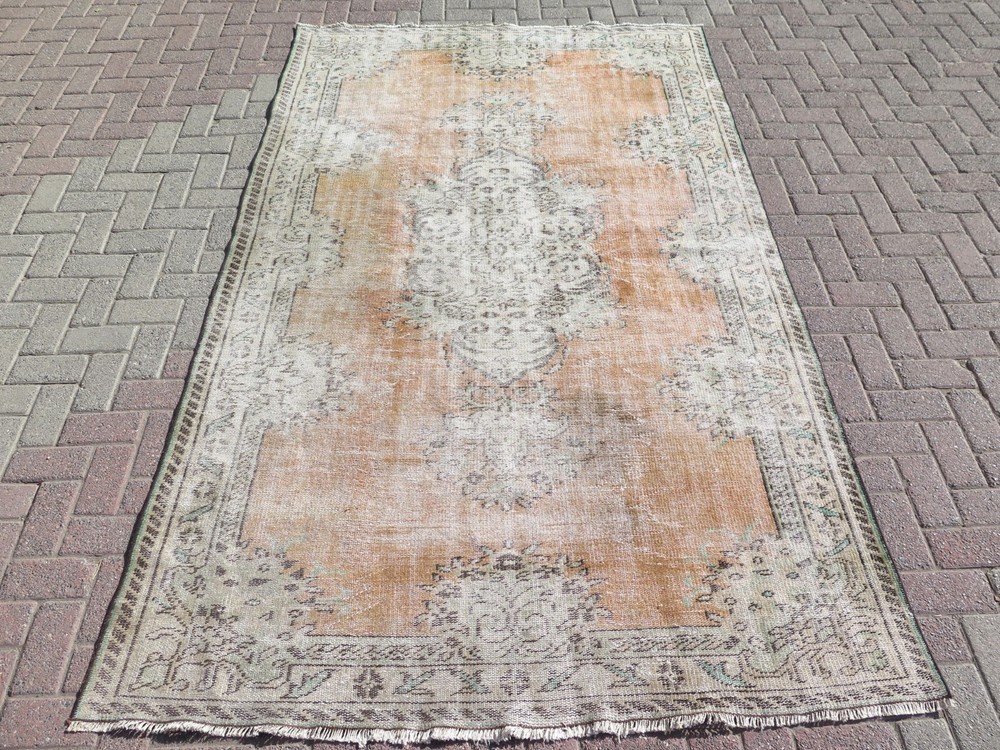 Wool Carpet, Area Rugs, Orange Turkish Rug, Distressed Rug, Floor Rug 65"X108"
