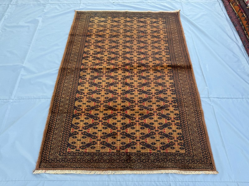 Brown Vintage Afghan Bokhara Rug 4x6 Hand Knotted Persian Style Oriental Carpet gallery