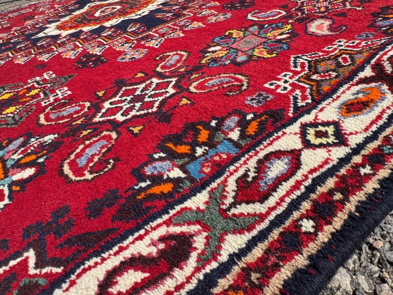 VINTAGE TRIBAL QASHQAI RUG HAND MADE EASTERN RED WOOL CARPET 7'6" x 4'3" CLEANED gallery