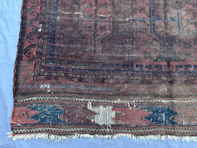 Vintage Afghan Hand-Knotted Rug | Distressed Low Pile Nomadic Medallion Rug gallery