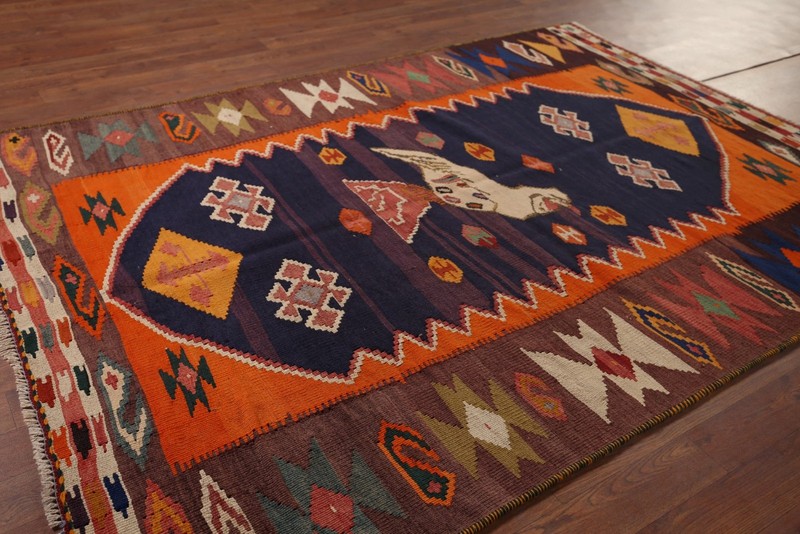 Vegetable Dye Kilim Tribal Area Rug 5x6 Ft Hand Woven Oriental Wool Carpet gallery