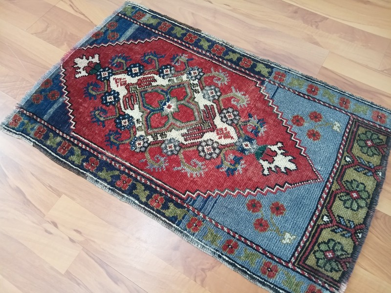 Antique Deformed Fragment Rug Handmade Decorative Small Door Mat Nice Rug gallery