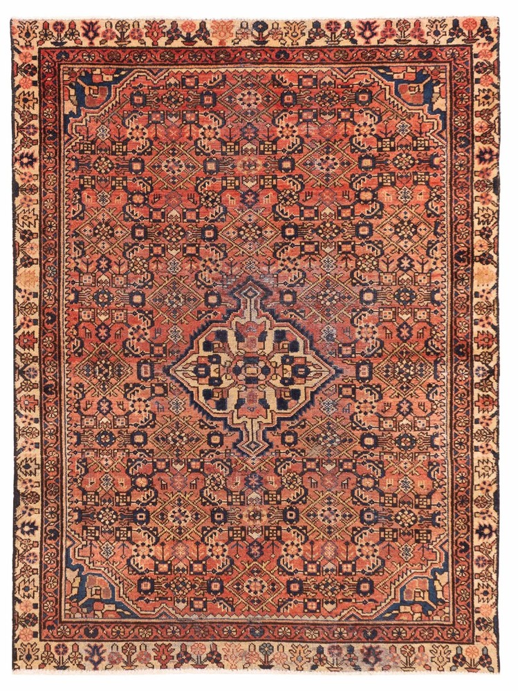 Vintage 4'4" x 6'1" Traditional Hand Knotted Vegetable Dye Wool Area Rug