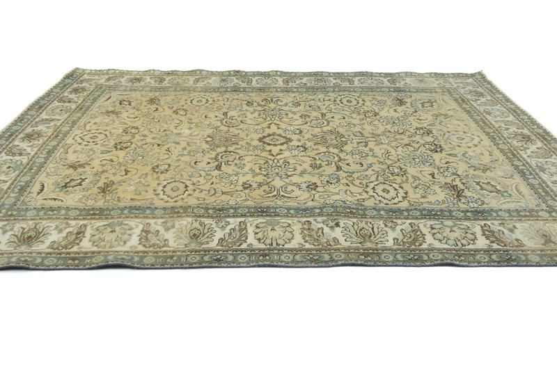 Distressed Vintage Semi-Antique Muted Floral Wool Oriental Rug Carpet 8X11 ft gallery