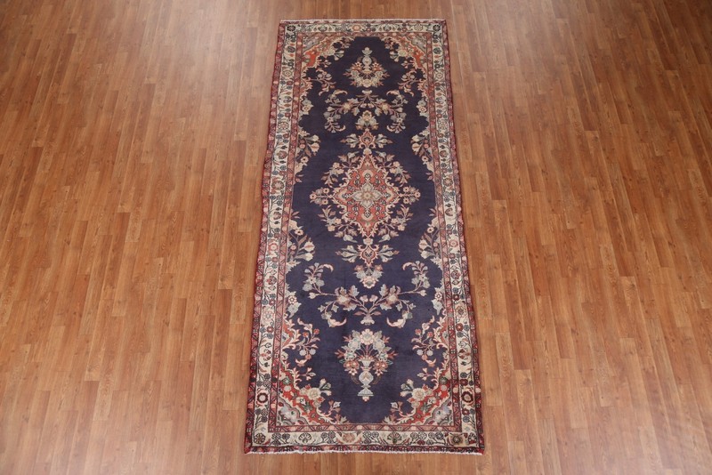 Vintage Navy Blue/ Ivory Hamedan Runner 4x10 Rug Hand-knotted Oriental Carpet gallery