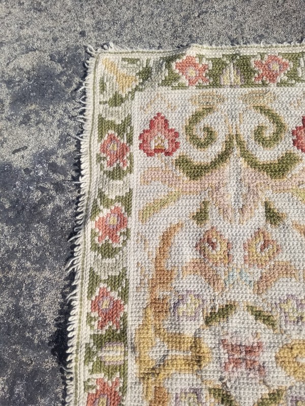 Vintage French Floral Needlepoint Handmade Multicolor Rug Wool Carpet 111x54 cm gallery