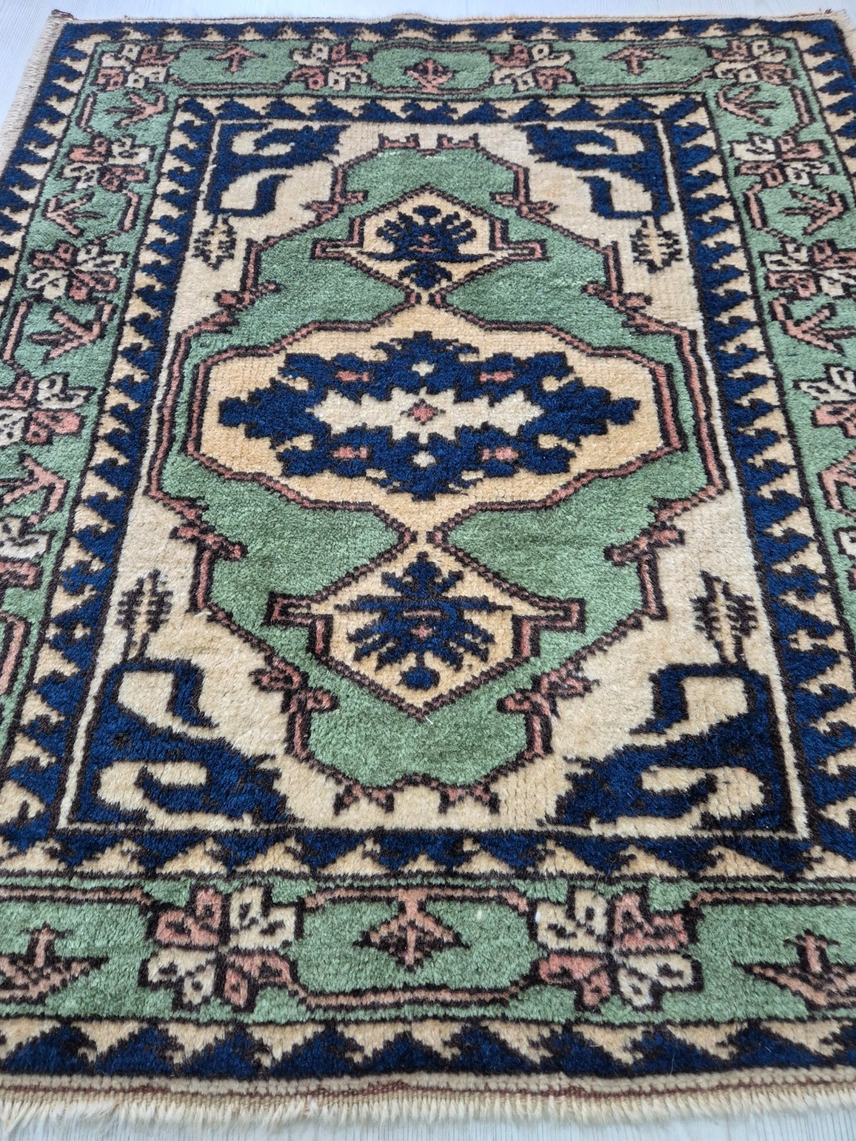 Vintage Hand-Knotted Anatolian Accent Rug 30x35”, Turkish Wool Carpet 1970s gallery