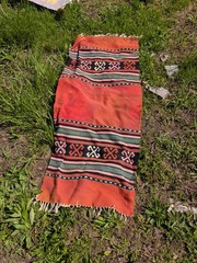 Vintage Orange-Vermillion Cretan Greek Kilim RugStamped Red Handmade 19×48″