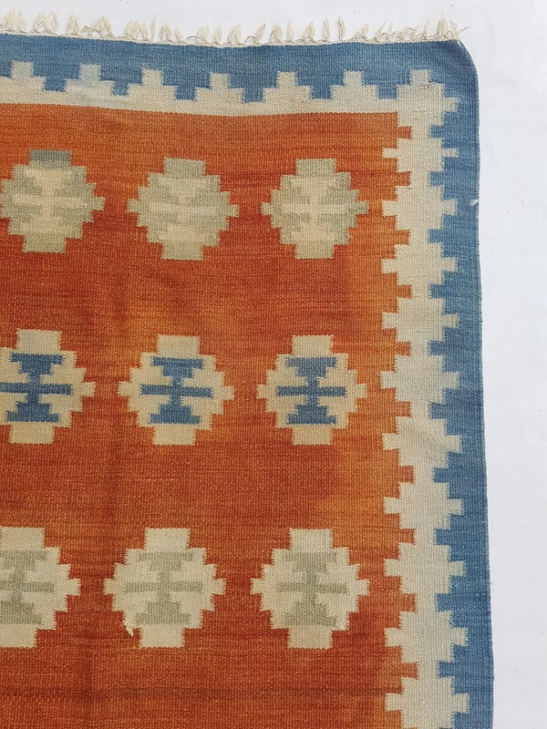 Vintage Handmade Traditional Geometric Mustard Zinc Kilim Rug Carpet 5.9x3.9ft gallery