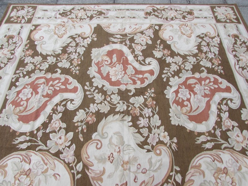 Old Hand Made French Design Wool Brown Original Aubusson 313X242cm 10x8 gallery
