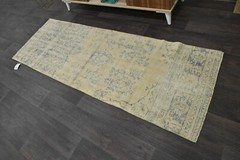 Vintage Turkish Runner Rug 2x7ft BEIGE Handmade Anatolian Oushak Hallway Wool