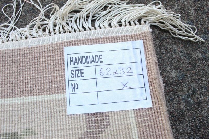 Vintage Silk Rug Hand Made Art Deco Chinese Oriental Brown Small Rug 62x32cm gallery