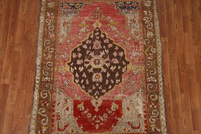 Pre-1900 Vegetable Dye Oushak Turkish Antique Rug 4x6 Hand-knotted Wool Carpet gallery