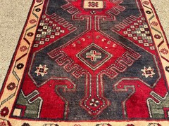 ANTIQUE HERIZ RUNNER RUG 2×13 handmade VINTAGE long geometric blue real old 3×13