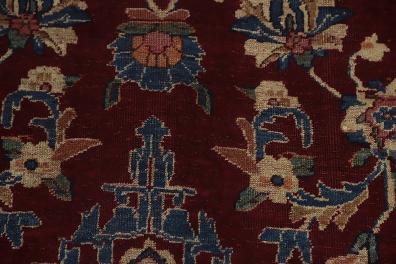 Hand-Knotted Floral Pre-1900 Antique Red Large Rug 11x16 Ft Living Room Wool Rug gallery