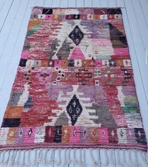 Pink Moroccan Rug VINTAGE Boujaad wool handwoven 8ft 6in x 5ft