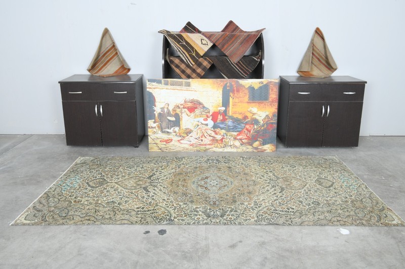 Antique turkish rug, hand-knotted vintage carpet,oushak muted area rug 4x8 1290 gallery
