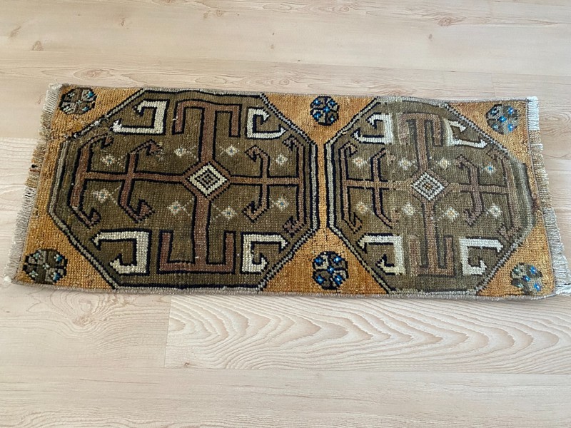 Vintage Anatolian Small Rug 1.2x2.9 ft Handwoven Wool Tribal Carpet gallery