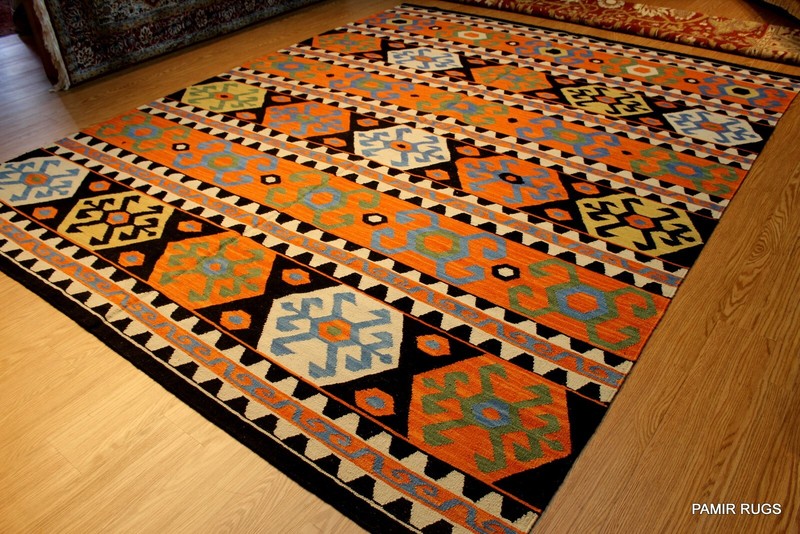 _HAND_MADE_KILIM_9' x 12' Southwestern style SHIRVAN CAUCASIAN Black ORANGE RUG gallery